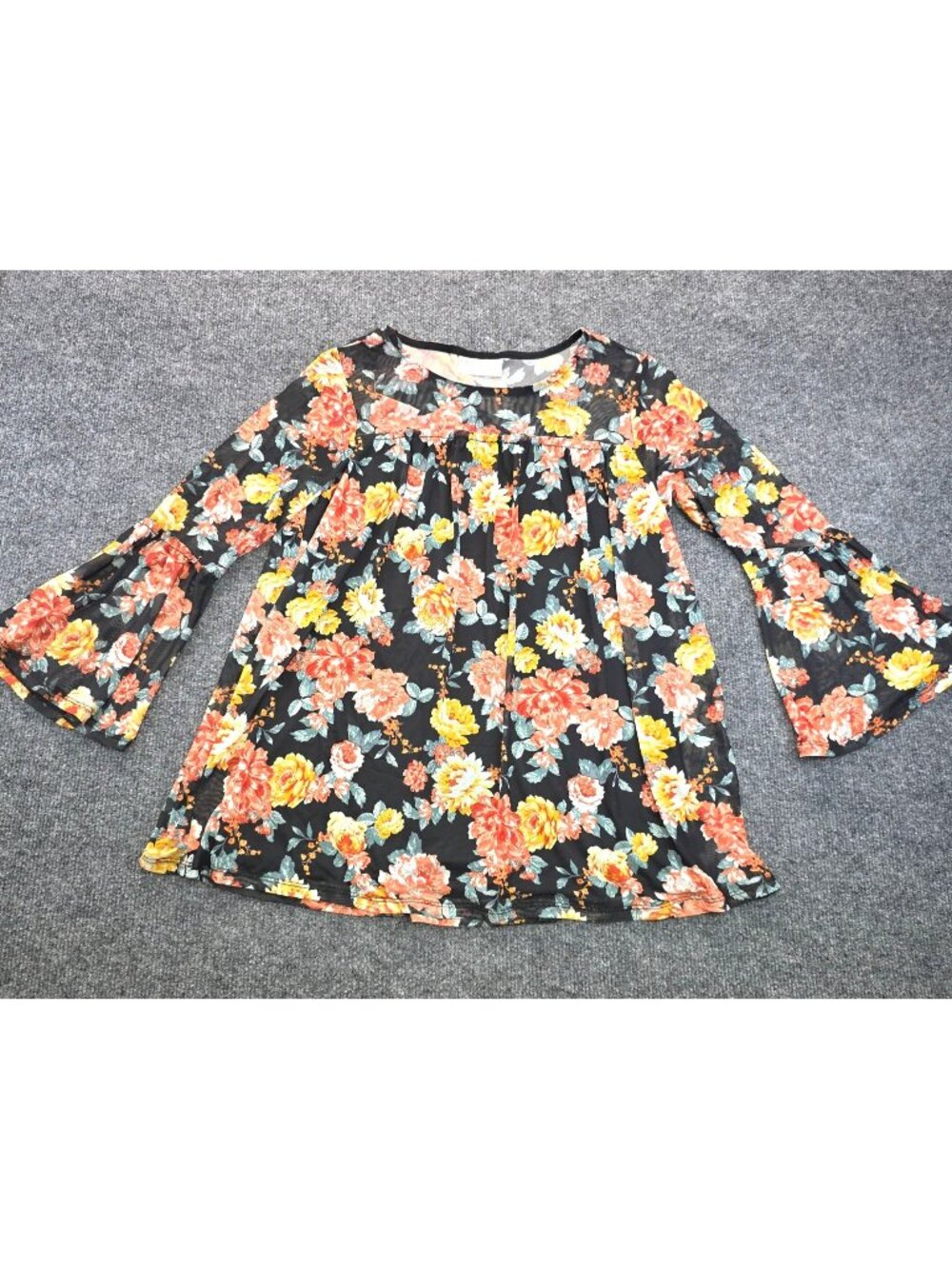 Bobbie Brooks Floral Peasant Top S Black Multi Romantic Goth Fairy Grunge Boho